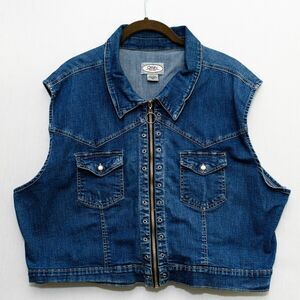 Caran new york Jean Vest Cotton blue denim 3X zipper pockets FLAW western